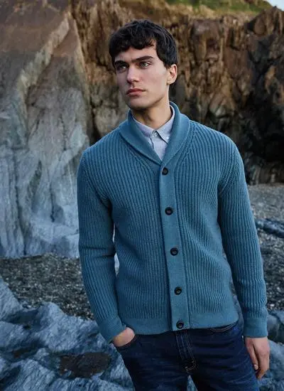 Fisherman Lambswool Shawl Collar Cardigan 